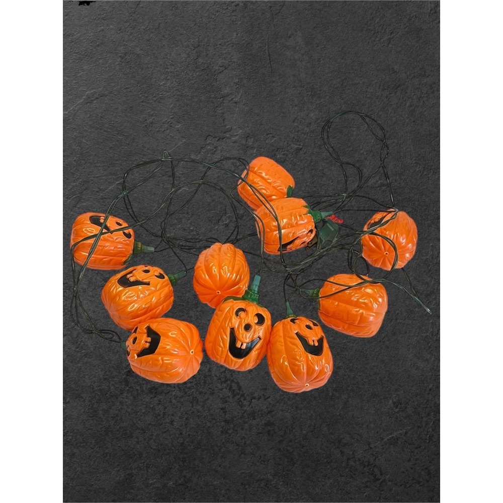 Vintage Pumpkin String Lights Halloween 14ft Orange Blow Mold Decor